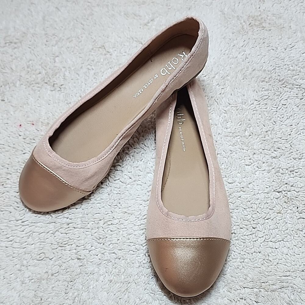 ROHB/JOYCE AZRIA CORSICA II FAUX SUEDE FLATS LOAFERS ROSE/GOLD  LADIES 7 NWOB